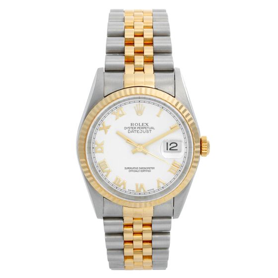 Men's 2-Tone Steel & Gold Rolex Datejust Watch 16233 White Dial