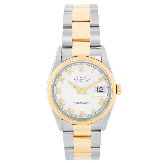 Men's 2-Tone Steel & Gold Rolex Datejust Watch 16233 White Dial