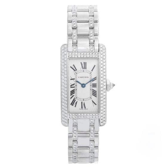 Cartier Tank Americaine (or American) Ladies White Gold Diamond Watch WB7018L1
