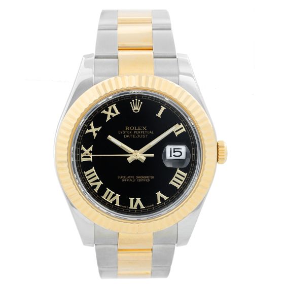 Rolex Datejust II 2-Tone 41mm 116333 Black Roman Dial Watch