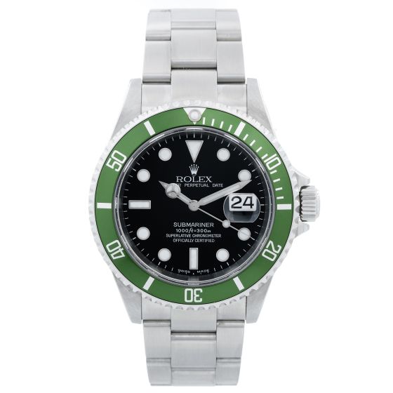 Rolex Kermit Submariner Men's "Flat Four" Stainless Steel Watch 16610