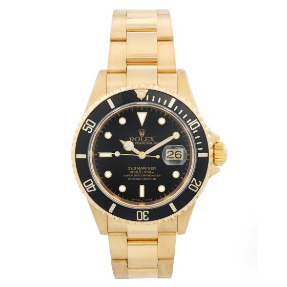 Rolex Submariner 18k Gold Men's Watch 16618 Black Dial