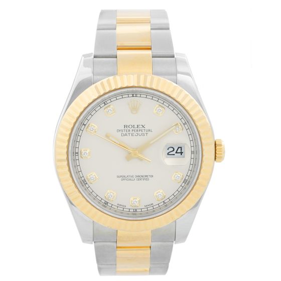Rolex Datejust II Men's 2-Tone Steel Gold White Diamond Dial Watch 116333