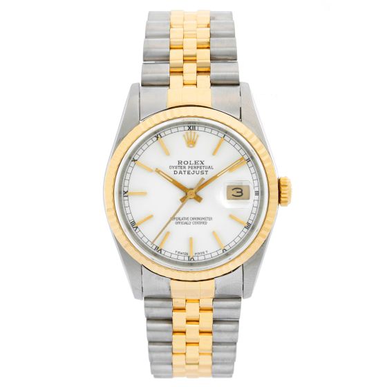 Men's Rolex Datejust 16233 Steel & Gold Watch  White Dial