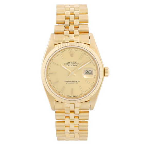 Rolex Datejust Men's 18k Yellow Gold Watch 16018