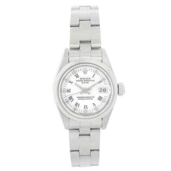Ladies Rolex Date Watch 69160 White Roman Dial