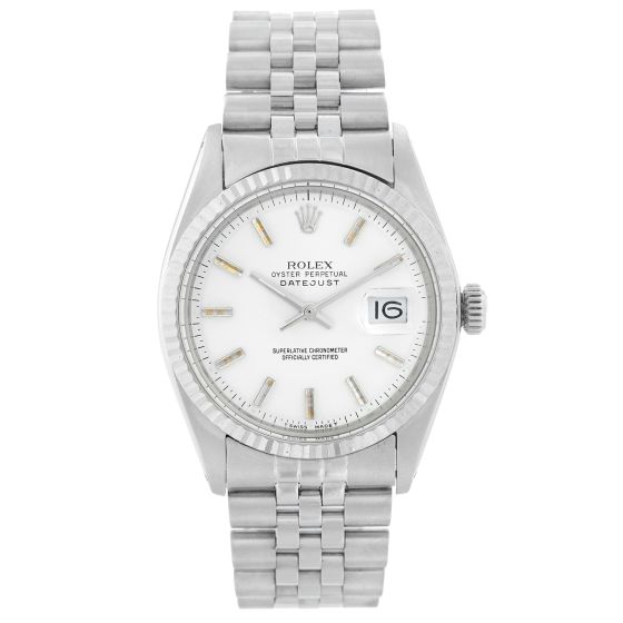 Rolex Datejust Steel Watch 1601 White Dial Mens Watch