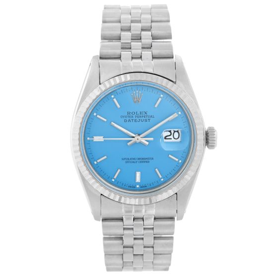Rolex Datejust Steel Watch 1601 Turquoise Dial Mens Watch 