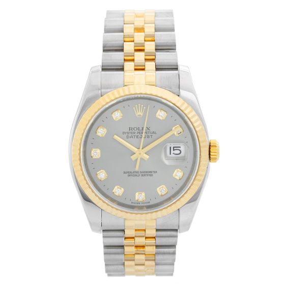 Rolex Datejust 2-Tone Men's Watch Silver Diamond Dial 116233