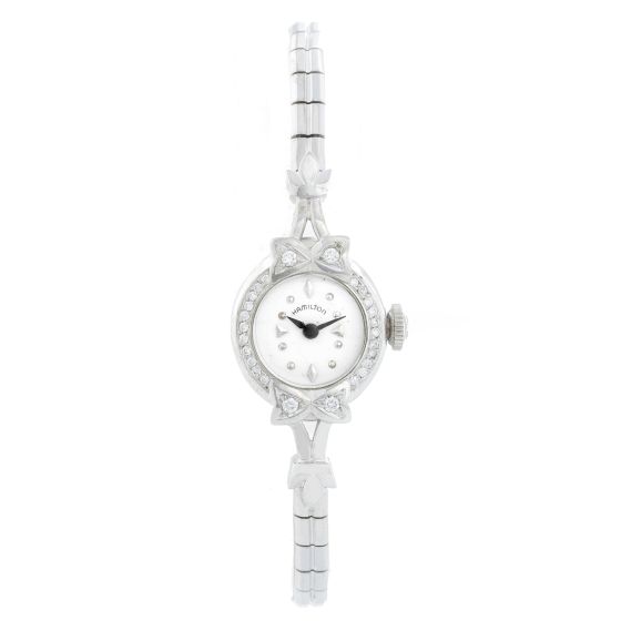 Ladies Vintage Hamilton 14k White Gold & Diamond Watch