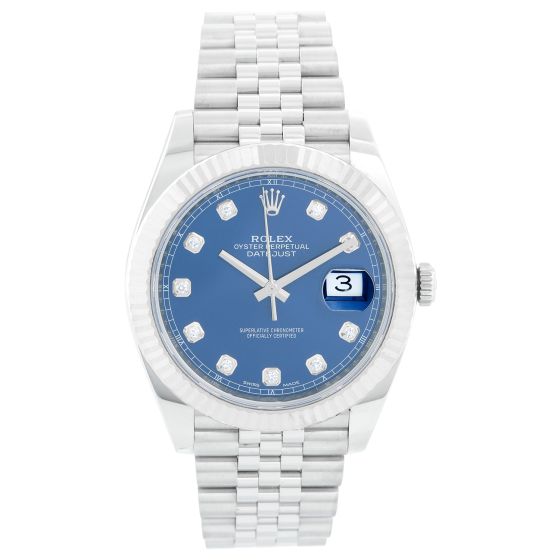 Rolex Datejust 41  Stainless Steel Men's Blue Diamond Watch 126334