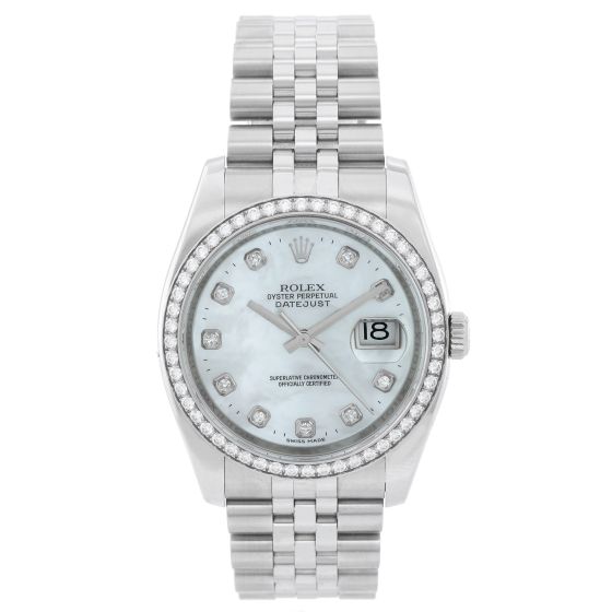 Rolex Datejust Mother of Pearl Diamond Bezel Men's Steel Watch 116244