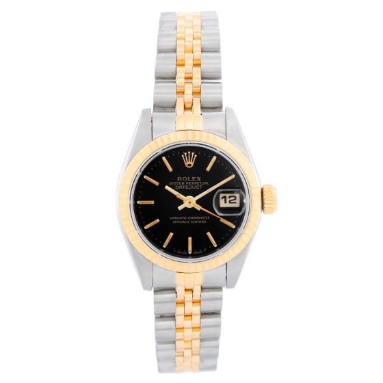 Rolex Ladies Datejust Steel & Gold Watch 69173 Black Dial