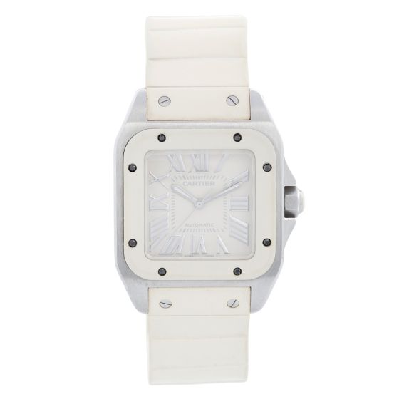 Cartier Santos 100 White Rubber & Steel Automatic  Unisex Watch W20122U2