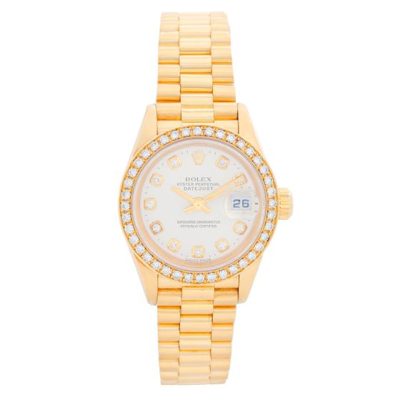 Ladies Rolex President 18k Yellow Gold Factory Diamond Watch 79138