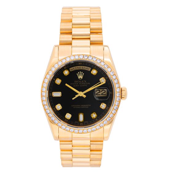 Rolex President Day-Date Men's Yellow Gold Watch Factory Diamonds 118348