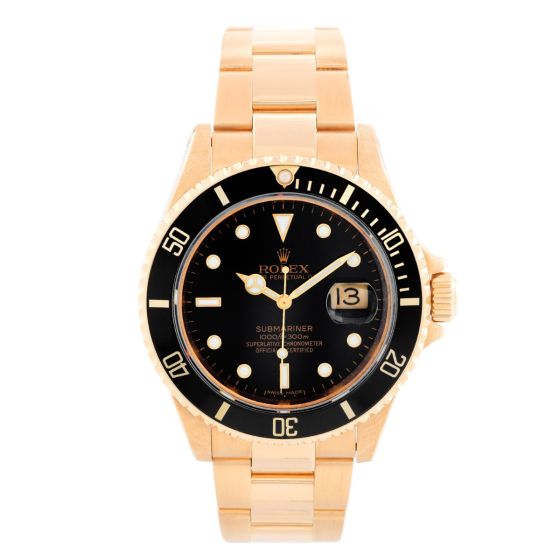 Rolex Submariner 18k Gold Men's Watch Black Dial  16618