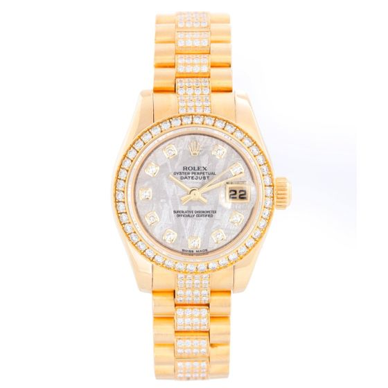 Ladies Rolex President 18k Yellow Gold Diamond Watch 179138