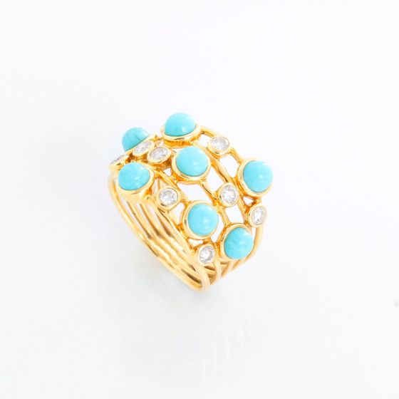 Ippolita 18K Yellow Gold Turquoise and Diamond Ring Size 7 1/2