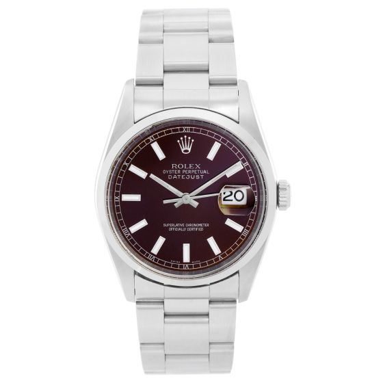 Men's Rolex Datejust Watch 16200 Custom Burgundy Dial