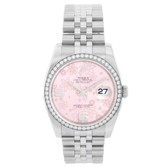 Rolex Datejust Diamond Bezel Pink Floral Dial  Men's Watch 116244