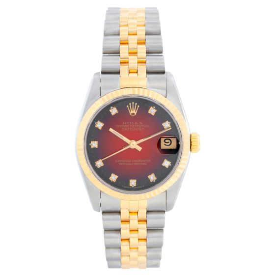 Rolex Datejust Midsize 2-Tone Watch Red Vignette Dial 68273