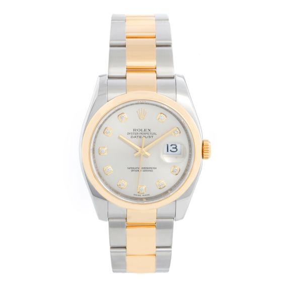 Rolex Datejust Men's 2-Tone Steel and Gold Watch Silver Diamond 116203