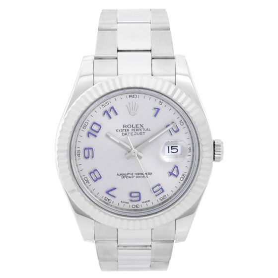 Rolex Datejust II 41mm Watch Silver/Blue Arabic Dial 116334