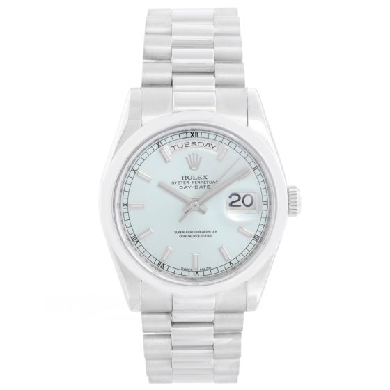 Rolex President Day-Date Platinum Men's Watch 118206 Glacier Blue Dial