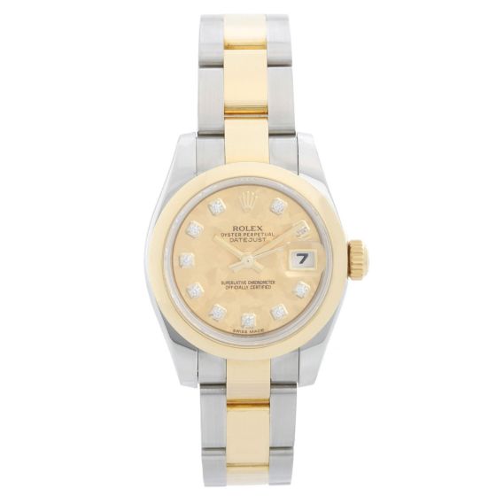 Rolex 2-tone Used Ladies Datejust Gold Crystal Diamond Dial Watch  179163
