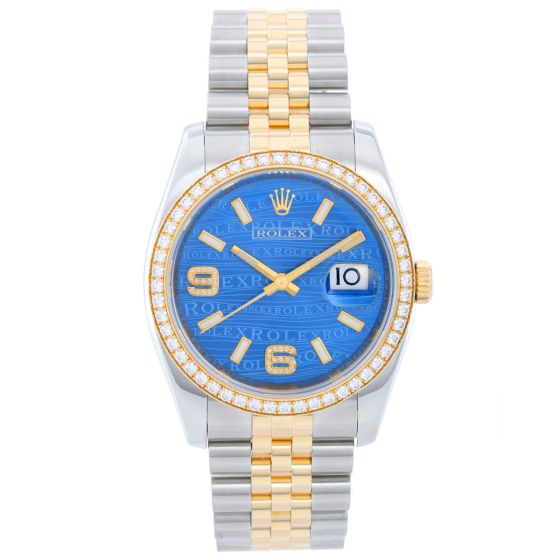Rolex Datejust Men's 2-Tone Steel & Gold Watch  Blue Pave Diamond Dial  116243