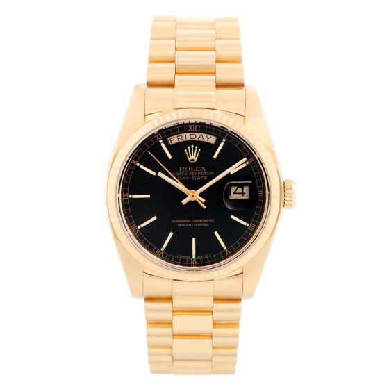 Rolex President Day-Date Men's 18k Gold Watch 18038 Black Dial