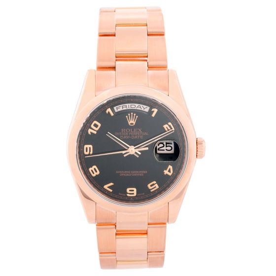Rolex President Day-Date Men's 18k Rose Gold Watch 118205 Black dial