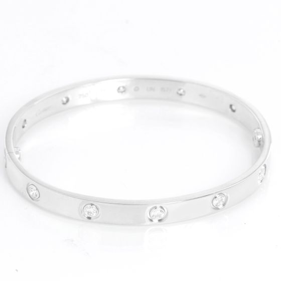 Cartier Love Bracelet 10 Diamond 18k White Gold Size 17