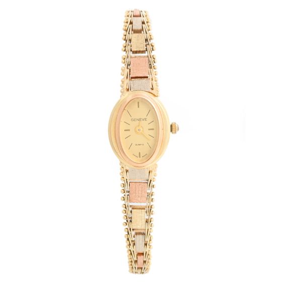 Geneve Ladies 14K Trigold Quartz Watch