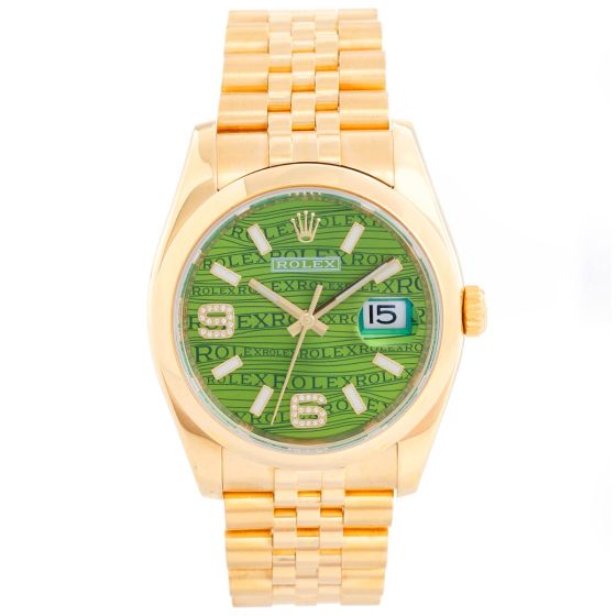 Rare Men's Gold Rolex Datejust Factory Green Dial  Watch 116208