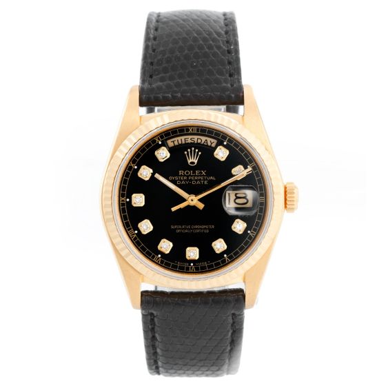 Rolex President Day-Date Men's Gold Watch 18038 Custom Black Dial 