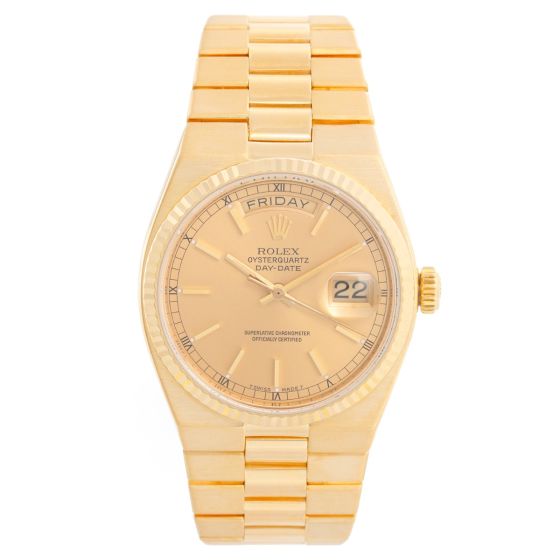 Rolex Oysterquartz Men's 18K Gold President Champagne Dial Watch 19018