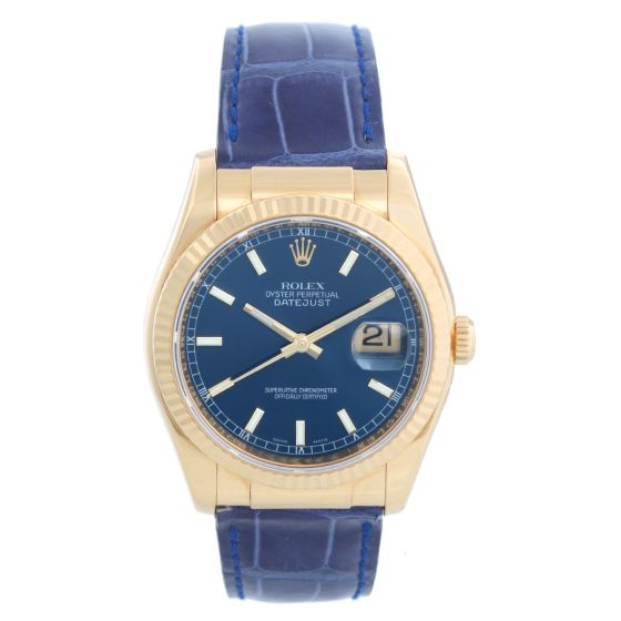Rolex Datejust 18k Yellow Gold Men's Watch116138 On Strap 