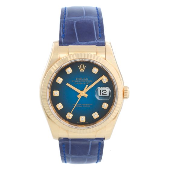 Rolex Datejust 18k Gold Men's Watch116138 Blue Vignette Diamond Dial