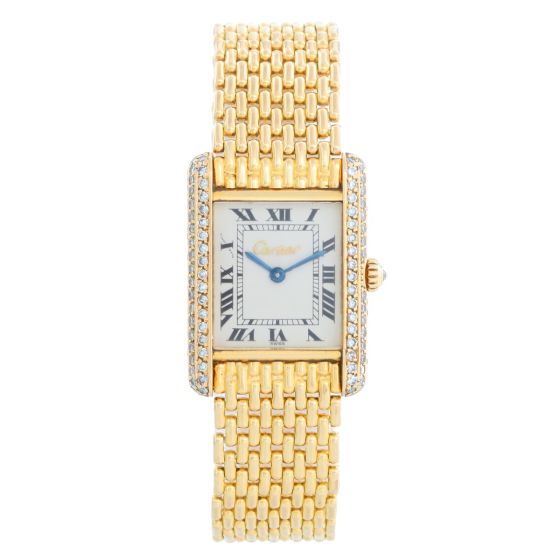 Cartier 18K Yellow Gold Diamond Tank Ladies Watch