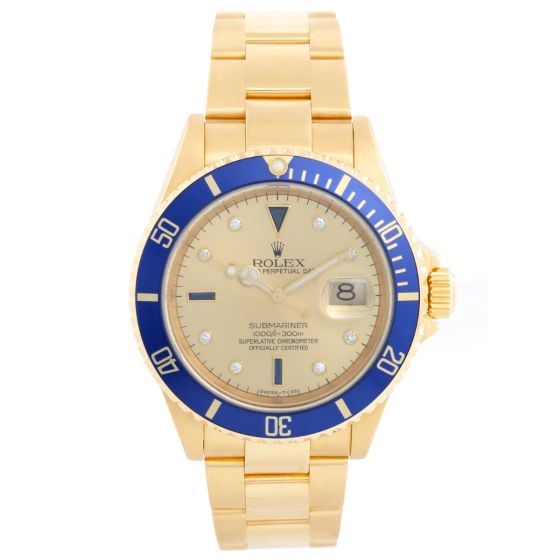 Men's Rolex Submariner Watch 16618 Champagne Serti Dial