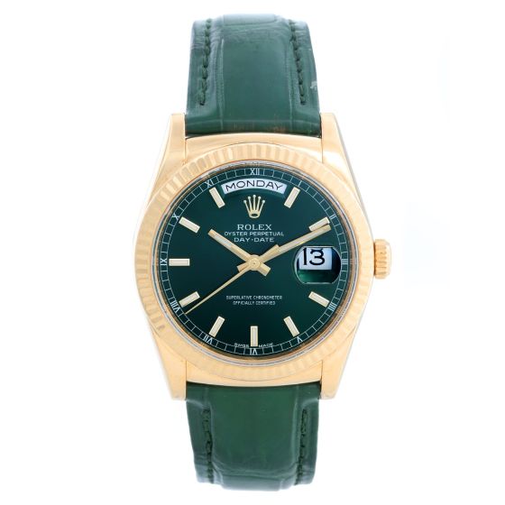 Rolex Day-Date Green President 18K Yellow Gold Men's Watch 118138 