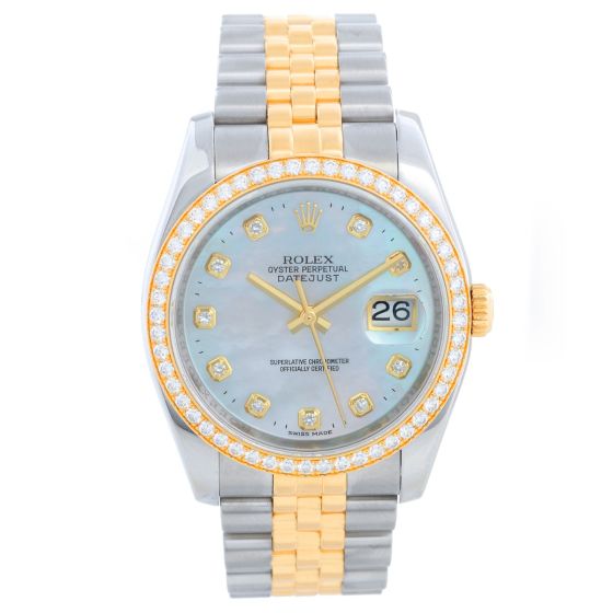 Rolex Datejust Men's 2-Tone Steel & Gold Watch Mop Diamond Dial  116243