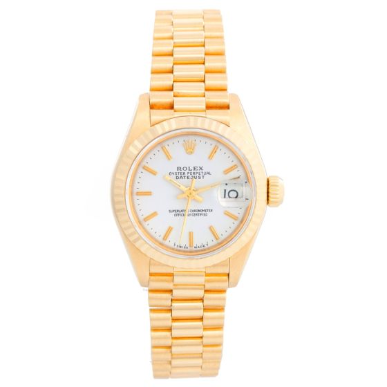 Rolex President Ladies 18k Yellow Gold White Dial Watch 69178