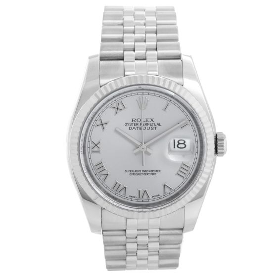 Rolex Datejust Men's Stainless Steel Watch Rhodium Dial 116234