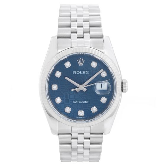 Men's Rolex Datejust Watch Blue jubilee dial with diamonds 116234