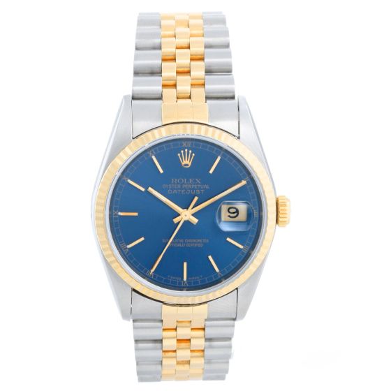 Men's Rolex Datejust Watch 16233 Blue Stick Dial