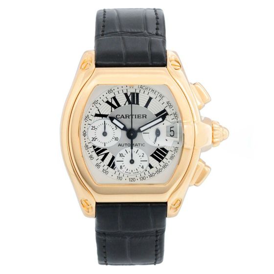 Cartier Roadster Chronograph 18k Yellow Gold Silver Dial Men's Watch 2619 W62021Y3