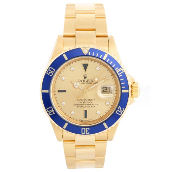 Men's Rolex Submariner Watch 16618 Champagne Serti Dial